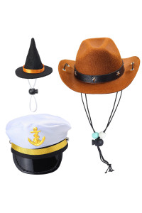 Yewong 3 Pieces Pet Hat Pet Sailor captain Hat cowboy Hat Witch Hat Dog cat Pet costume Hat for Halloween Party Photo Props Supplies