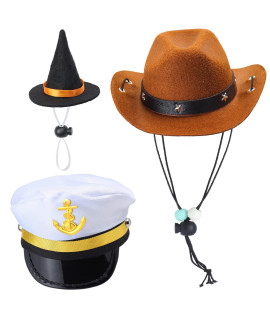 Yewong 3 Pieces Pet Hat Pet Sailor captain Hat cowboy Hat Witch Hat Dog cat Pet costume Hat for Halloween Party Photo Props Supplies
