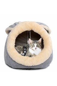Cat Beds for Indoor Cats - Small Dog Bed with Anti-Slip Bottom, Rabbit-shaped Cat/Small Dog Cave with Hanging Toy, Puppy Bed with Removable Cotton Pad, Super Soft Calming Pet Sofa Bed (Grey Large)