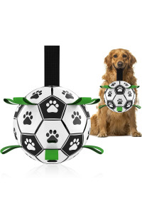 QDAN Dog Toys Soccer Ball with Straps, World Cup Interactive Dog Toys for Tug of War, Puppy Birthday Gifts, Water Toy, Durable Balls for Medium & Large Dogs(8 Inch)
