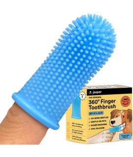 Jasper Dog Toothbrush, 360? Dog Tooth Brushing Kit, Cat Toothbrush, Dog Teeth Cleaning, Dog Finger Toothbrush, Dog Tooth Brush for Small & Large Pets, Dog Toothpaste Not Included - Blue 2-Pack