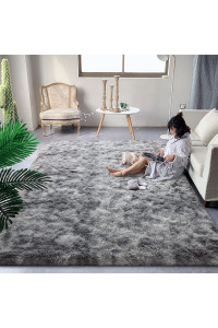 DweIke Super Soft Shaggy Rugs Fluffy carpets, Tie-Dye Rugs for Living Room Bedroom girls Kids Room Nursery Home Decor,Non-Slip Machine Washable carpet,4x6 Feet grey