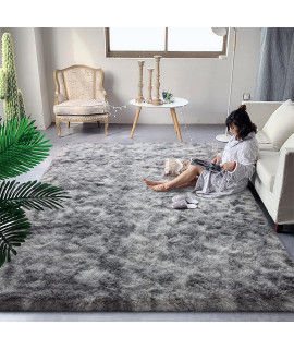 DweIke Super Soft Shaggy Rugs Fluffy carpets, Tie-Dye Rugs for Living Room Bedroom girls Kids Room Nursery Home Decor,Non-Slip Machine Washable carpet,4x6 Feet grey