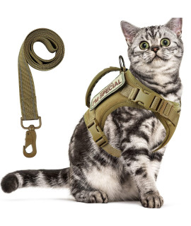 Tactical Cat Harness and Leash for Walking,Escape Proof Soft Adjustable Pet Vest Harness for Large Cat,Breathable Mesh Small Dog