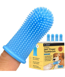 Jasper Dog Toothbrush, 360? Dog Tooth Brushing Kit, Cat Toothbrush, Dog Teeth Cleaning, Dog Finger Toothbrush, Dog Tooth Brush for Small & Large Pets, Dog Toothpaste Not Included - Blue 4-Pack
