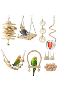 Parrot Toys Swing Hanging,18 Pieces Bird Cage Accessories Toy Perch Ladder Chewing Hammock for Parakeets,Cockatiels,Lovebirds,Conures,Budgie,Macaws,Lovebirds,Finches and Other Small Pets