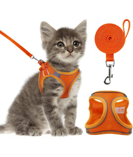 Cat Harness and Leash- Reflective Mesh Cat Vest for Walking Outdoor- Escape Proof Kitten Puppy Vest Harness -Comfort Fit, Lightweight, Easy Control, Orange, X-Small