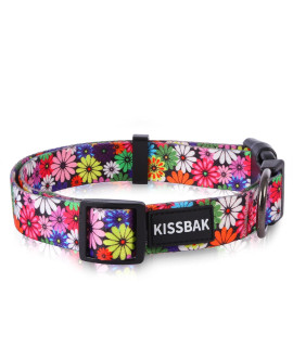 KISSBAK Dog Collar for Large Dogs - Special Design Cute Girl Dog Pet Collar Soft Adjustable Fancy Floral Girl Puppy Dog Collars (L, Sunflower)