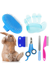 Rabbit Grooming Kit, Rabbit Brush for Shedding with Bunny Nail Clipper, Rabbit Nail Trimmers with Pet Combs for Hamster Guinea Pig Ferret by KALAMANDA(6 Pack)
