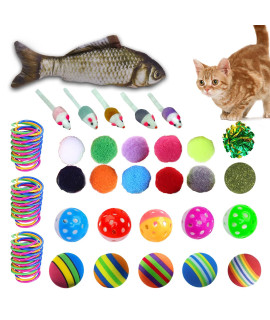 KAYUSITER 40PCS Cat Toys Set Spiral Springs Assorted Cat Mice Toys Crinkle Balls Catnip Fish Toy Interactive Pet Pillow Chew Bite for Cats Kittens Puppy