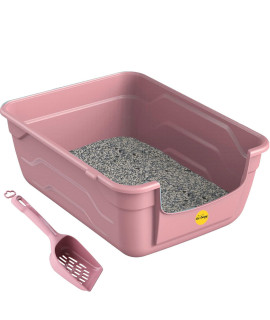Pink Large cat Kitten Litter Tray Box + Waste Scoop Set High Sided Deep Toilet Loo Adult cats Kitten Pan Pet Loo Easy cleaning Lowered Entry Step 115cm Easy Access Elderly cat Trays catcentreA