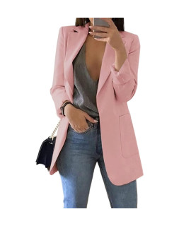 cnkwei Womens casual Blazers Open Front Long Sleeve Lapel collar Work Office Jacket Pink