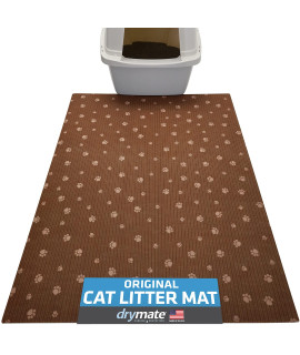 Drymate Original Cat Litter Mat, Contains Mess from Box for Cleaner Floors, Urine-Proof, Soft on Kitty Paws -Absorbent/Waterproof- Machine Washable, Durable (USA Made) (28x36)(BrownStripeTanPaw)