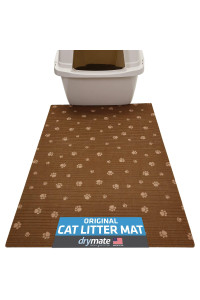 Drymate Original Cat Litter Mat, Contains Mess from Box for Cleaner Floors, Urine-Proof, Soft on Kitty Paws -Absorbent/Waterproof- Machine Washable, Durable (USA Made) (20?x28?)(BrownStripeTanPaw)