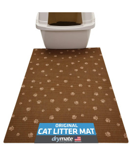 Drymate Original Cat Litter Mat, Contains Mess from Box for Cleaner Floors, Urine-Proof, Soft on Kitty Paws -Absorbent/Waterproof- Machine Washable, Durable (USA Made) (20?x28?)(BrownStripeTanPaw)