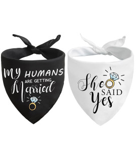 My Humans are Getting Married She Said Yes Dog Bandana for Wedding Engagement Photos, Pet Scarf Accessories for Dog Lovers, Bridal Shower Gift, Pack of 2
