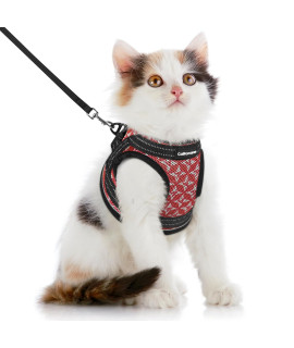 CatRomance Cat Harness and Leash Set Escape Proof for Walking, Safe Adjustable Small Large Kitten Vest with Reflective Strip for Kitty, Easy Control Comfortable Soft Outdoor Harnesses, Red, Medium