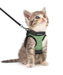 CatRomance Cat Harness and Leash Set Escape Proof for Walking, Safe Adjustable Small Large Kitten Vest with Reflective Strip for Kitty, Easy Control Comfortable Soft Outdoor Harnesses, Green, Small