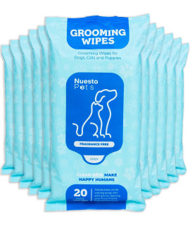 Nuesta Pet Wipes for Dogs & Cat Wipes XL & Thick Deodorizing Dog Wipes for Paws and Butt Cleaning (12 Packs of 20, Unscented)