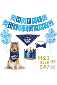 Selemoy Dog Birthday Party Supplies, Birthday Hat Bandana Scarf with Cute Dog Bow Tie, Flag, Balloons for Small Medium Dogs Pets, Doggie Birthday Party Supplies Decorations
