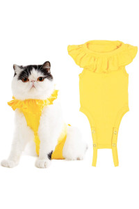 Cat Recovery Suit for Abdominal Wounds and Skin Diseases,Breathable Surgical Recovery Shirt After Surgery Wear Anti Licking Wounds,E-Collar Alternative for Female Cats Kitten(RSC01-yellow-m)