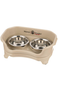 Neater Feeder Express Elevated Dog Bowls by Neater Pet Brands - Dog Bowls with Stand - Stainless Steel Food and Water Bowls - Raised Dog Bowl Set for Small Dogs, Almond