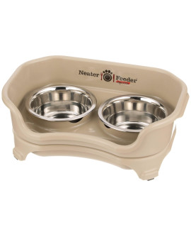 Neater Feeder Express Elevated Dog Bowls by Neater Pet Brands - Dog Bowls with Stand - Stainless Steel Food and Water Bowls - Raised Dog Bowl Set for Small Dogs, Almond