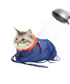 Catcan Cat Bathing Bag, Breathable Mesh Anti Scratch Adjustable Cat Grooming Bag for Nail Trimming, Bathing Polyester Soft Cat Washing Bag (Blue-Orange)