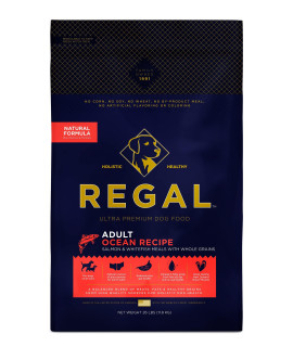 Regal Pet Foods Adult Ocean Recipe (Salmon) All Natural, Slow cooked Whole grain Dry Dog Food for All Breeds and Sizes of All Life Stages - Made in The USA, 26 LB Bag