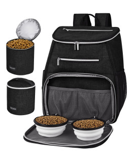 BAGLHER?Dog Travel Bag Backpack,Airline Approved Pet Supplies Backpack,Dog Travel Backpack with 2 Silicone Collapsible Bowls and 2 Food Baskets. Black