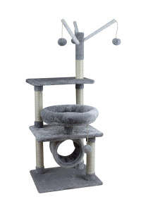 KIYUMI US7G Cat Tree Cat Tower Sisal Scratching Posts Cat Condo Play House Hammock Jump Platform Cat Furniture Activity Center,Grey