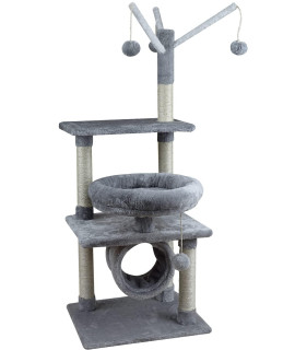 KIYUMI US7G Cat Tree Cat Tower Sisal Scratching Posts Cat Condo Play House Hammock Jump Platform Cat Furniture Activity Center,Grey