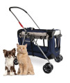 Pet Stroller and Carrier - Premium Cat & Dog Stroller with Detachable Wheels - Cat Stroller for Medium to Large Sized Pets with Carrier Locking Zippers, Shoulder Straps & Seat Belt Lock