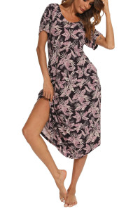 YOZLY Nightgown Womens cotton Knit Long Sleepwear Soft V Neck Loungewear S-XXL (Floral Purple, XX-Large)