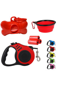 Retractable Dog Leash,Heavy Duty Dog Leash Retractable,Dog Walking Leash for Small Dog or Cat up to 26 lbs,360?Tangle-Free Strong Nylon Tape,Anti-Slip Handle,with Waste Bag Dispenser(10FT Red)