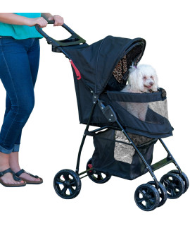 Pet Gear No-Zip Happy Trails Lite Pet Stroller for Cats/Dogs, Zipperless Entry, Easy Fold with Removable Liner, Safety Tether, Storage Basket + Cup Holder, 4 Colors