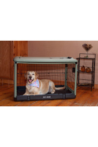 Pet Gear The Other Door 4 Door Steel Crate for Dogs/Cats with Garage-Style Door, Includes Plush Bed + Travel Bag, No Tools Required, 3 Models, 3 Colors