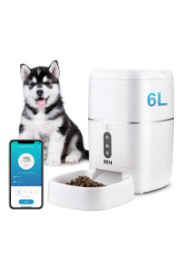 HBN Automatic Cat Feeder with Alexa, 6L Smart Pet Feeder for Cats and Dogs, 2.4G Wi-Fi Enabled Timed Dry Food Dispenser with App Control and Voice Recorder, Up to 30 Meals Per Day, (6L/25Cup)