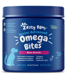 Zesty Paws Omega 3 Alaskan Fish Oil Chew Treats for Dogs - with AlaskOmega for EPA & DHA Fatty Acids - Hip & Joint Support + Skin & Coat Chicken Flavor - Advanced - 90 Count