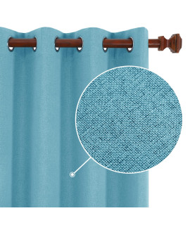Deconovo Linen 100% Blackout curtains, Thermal Insulated Room Darkening Window curtains 108 Inches Long for Dining Room - Turquoise, 52x108 Inch, 2 Panels