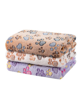 Dono 1 Pack 3 Dog Blankets, Soft Fluffy Fleece Paw Print Blankets for Small Medium Dogs, Pet Blanket Washable Sleep Couch Bed Mat, Puppy Kitten Cat Throw Blankets for Girl Dogs