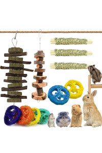 11PCS Hamster Toys Set, Rabbit Toys, Natural Teeth Care Molar Toys, for Exercise and Treats, for Hamster Rabbit Guinea Pig Chinchillas Bunny