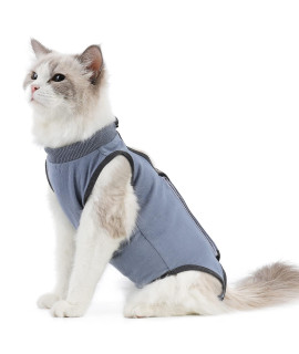 kzrfojy Cat Surgery Recovery Suit Cat Onesie for Cats After Surgery Spay Surgical Abdominal Wound Skin Diseases E-Collar Alternative Wear (Grey-Blue-L)