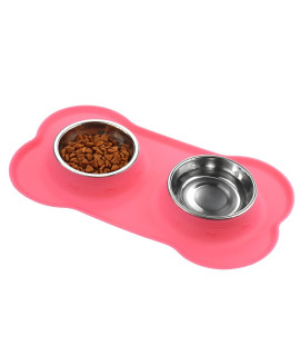 Dog Bowls, Cat Food and Water Bowls, 2 Stainless Steel Pet Feeder Bowl Set with No Spill Non-Skid Silicone Mat, Dog Dishes for Feeding Small Medium Dogs, Indoor Cats, Puppies (S-6oz, Pink)