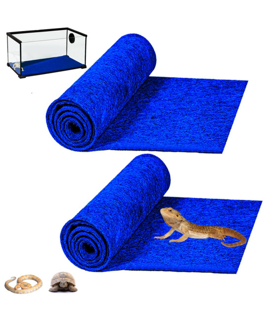 HERCOCCI 2 Pack Reptile Carpet, 39?? x 20?? Terrarium Bedding Substrate Liner Reptile Cage Mat Tank Accessories for Bearded Dragon Lizard Tortoise Leopard Gecko Snake (Blue)