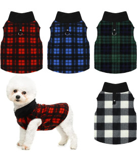 Qesonoo Fleece Vest Dog Sweater Set of 4 Buffalo Plaid Dog Pullover Warm Jacket Winter Pet clothes with Leash Ring for Small Dog cat (X-Large)