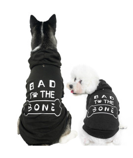 Dog Hoodies Bad The Bone Printed - Cold Protective Winter Coats Warm Puppy Pet Dog Clothes Black Colour Medium