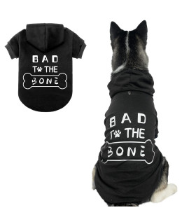 Dog Hoodies Bad The Bone Printed - Cold Protective Winter Coats Warm Puppy Pet Dog Clothes Black Color Large