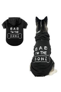 Dog Hoodies Bad The Bone Printed - Cold Protective Winter Coats Warm Puppy Pet Dog Clothes Black Color Extra Large