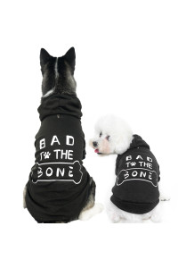 Dog Hoodies Bad The Bone Printed - Cold Protective Winter Coats Warm Puppy Pet Dog Clothes Black Color Small
